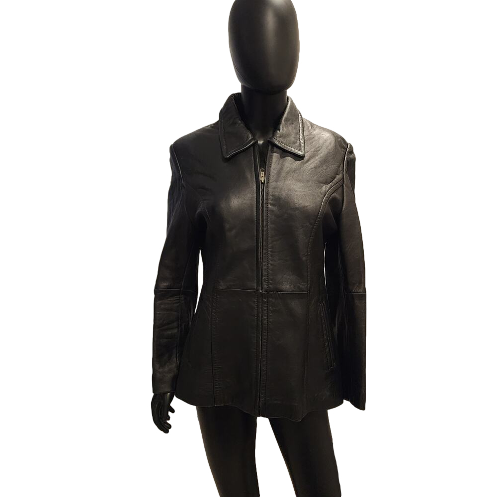 PETITE SOPHISTICATE WOMEN'S GENUINE LAMB LEATHER WING COLLAR ZIP JACKET - Picture 1 of 16